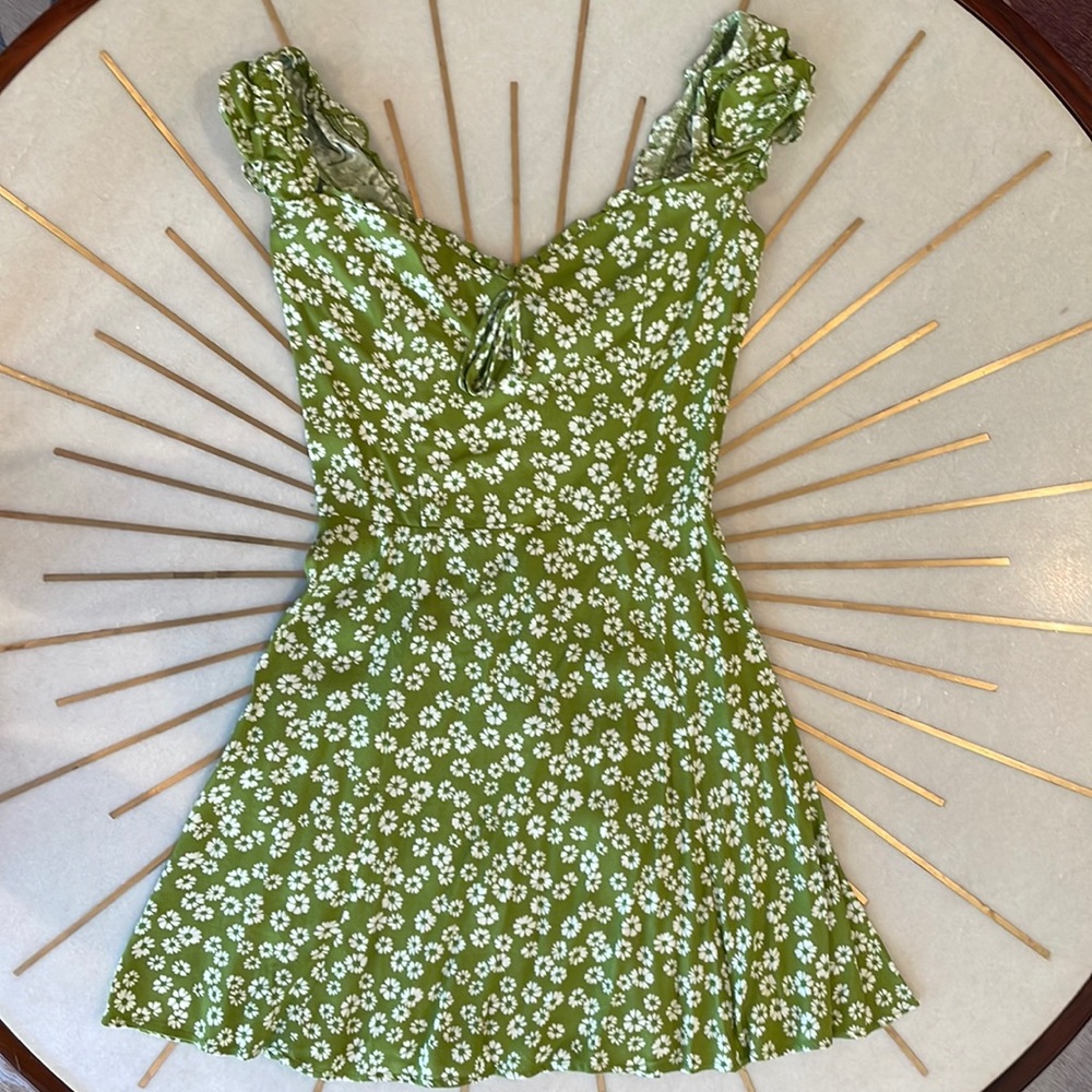 Reformation Green Floral Mini Dress